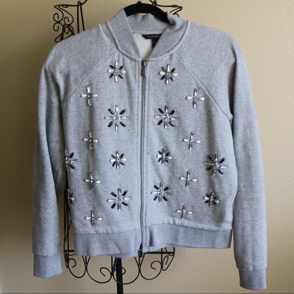 Banana Republic Jeweled Zip Sweater/Sweatshirt